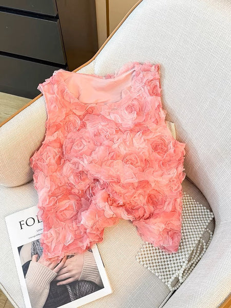 Fantasy Pink Round Neck Gradient Floral Sleeveless  AZ1008 Genistyle Shop