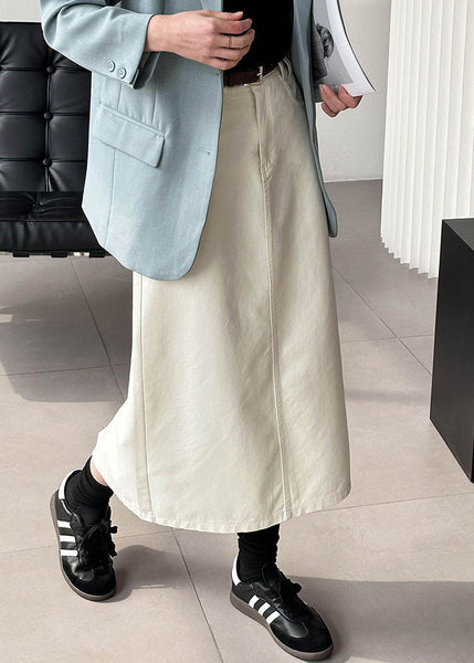 New White Pockets High Waist Cotton Skirt Fall AF1080 HS-SKTS240914