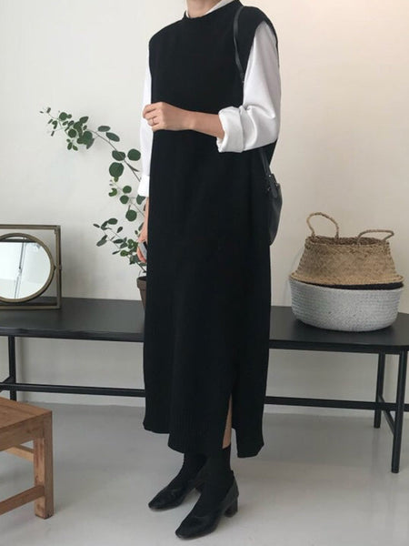 Urban Black Round-Neck Sleeveless Knit Dress QX017 shopify