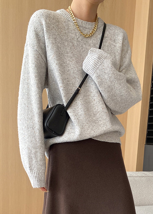 Light Grey Cozy Knit Sweaters O Neck Long Sleeve AF1055 HS-NTP240914