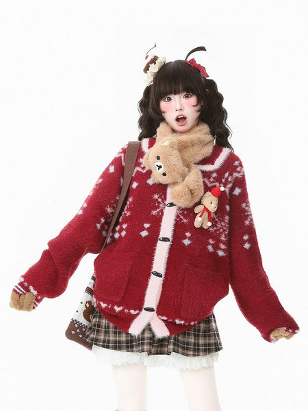 Practical with Daily Cardigan Pockets Kawaii Pink/Red FashionChic