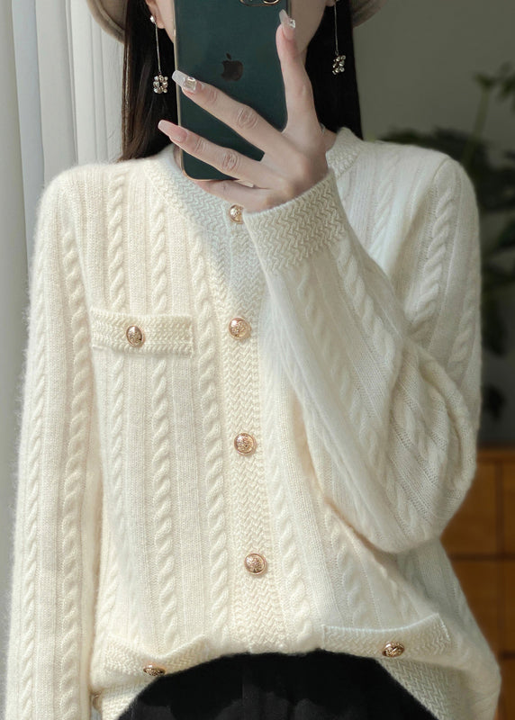 Style Beige O Neck Pockets Button Woolen Cardigans Winter RY017 ABC