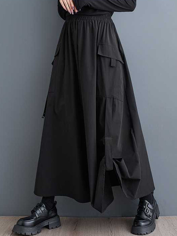 Sports Black Elasticity Pleated Pockets Split-Joint A-Line Skirt WS005 shopify