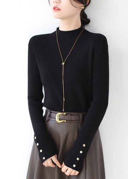 Black Slim Fit Patchwork Knit Sweaters Hign Neck Winter RV025 ABC1