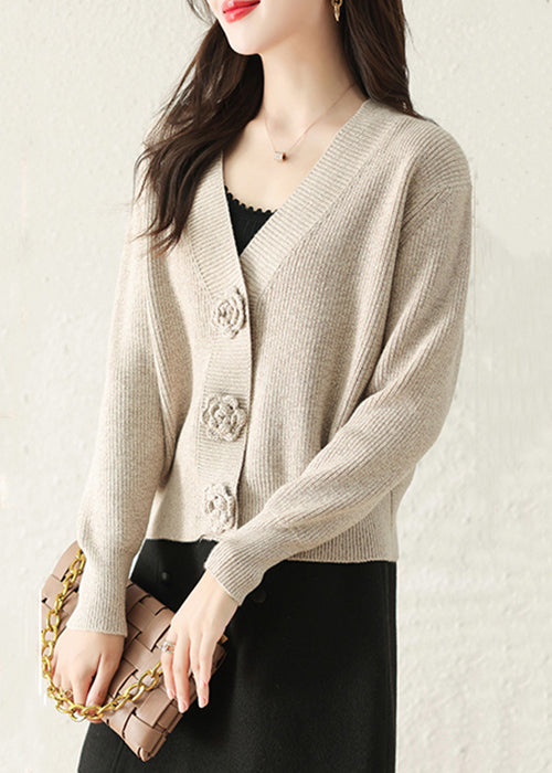 Stylish Apricot V Neck Button Knit Cardigans Fall QC029 shopify