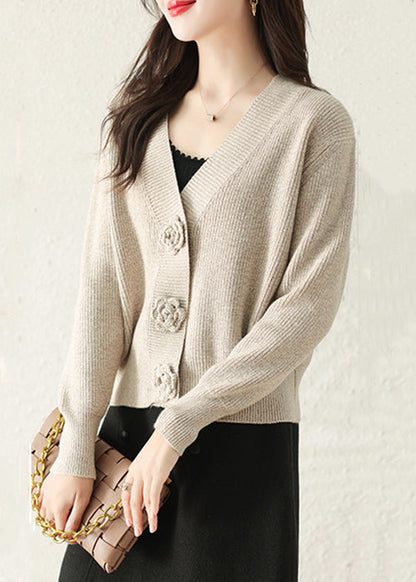 Stylish Apricot V Neck Button Knit Cardigans Fall QC029 shopify