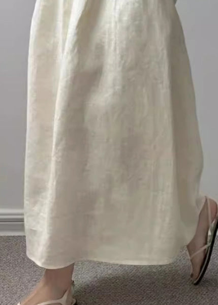 Cotton Beige Solid Pockets High Skirts Summer Waist New FashionChic