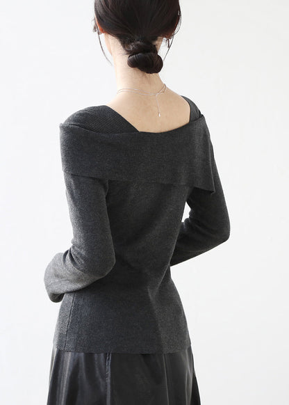French Grey Slash Neck Patchwork Slim Fit Knit Sweaters Winter RV031 ABC