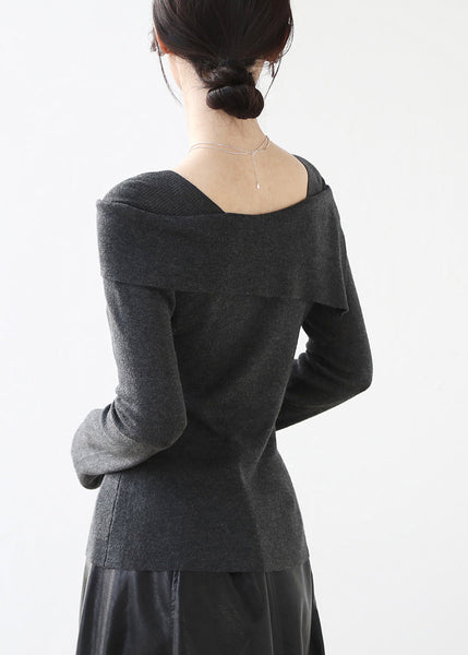 French Grey Slash Neck Patchwork Slim Fit Knit Sweaters Winter RV031 ABC