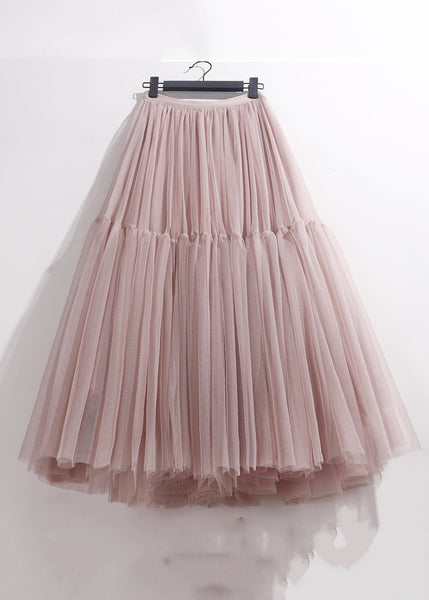Tulle Patchwork High Waist Skirt Loose Summer Pleated Pink FashionChic