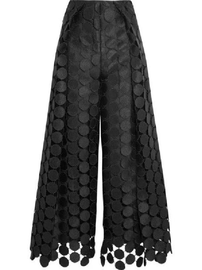 High Leg Solid Out Hollow Color Polka Dot Pants Wide Waist FashionChic