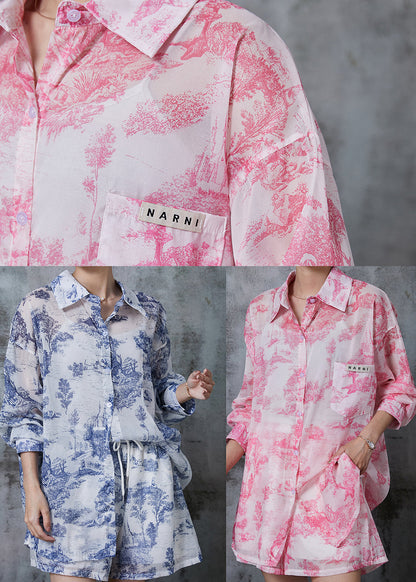 Simple Pink Oversized Print Chiffon Two Pieces Set Summer PZGY-TPIEC240826