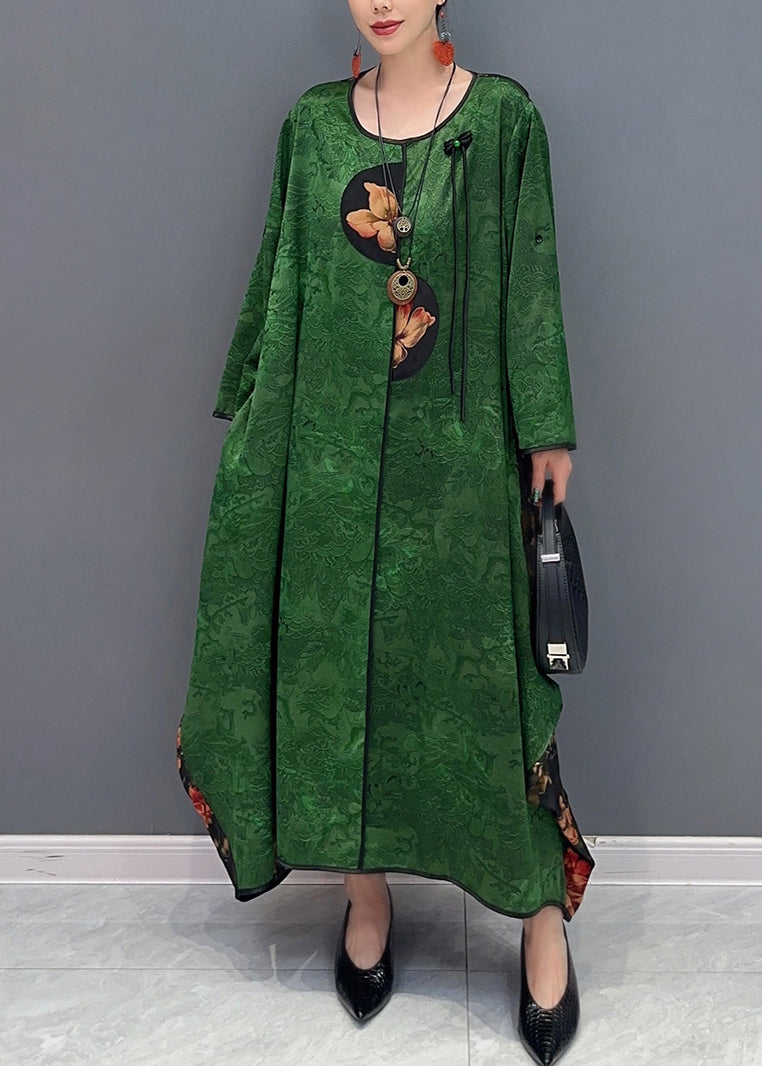 Chinese Style Red O-Neck Patchwork Holiday Silk Long Dress Long Sleeve AO1057 JDML-FDL240909