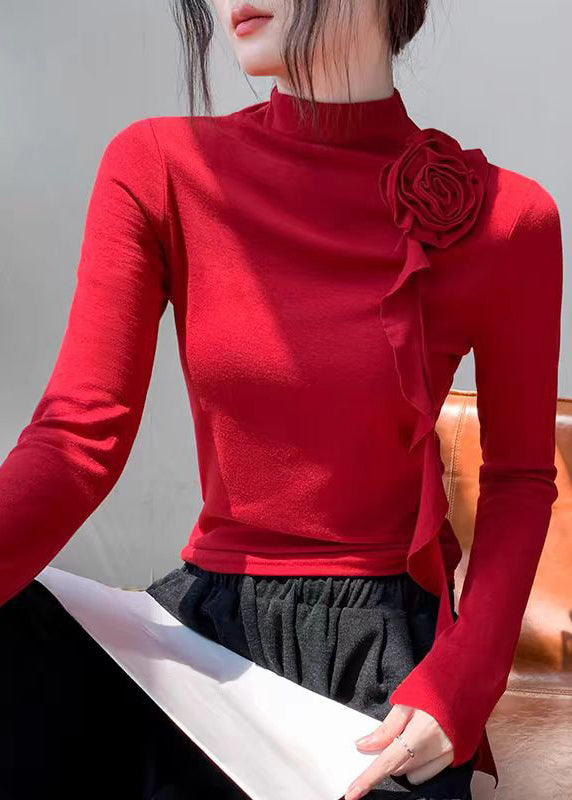 Slim Fit Red Turtleneck Rose Tassel Top Fall WV004 ABC