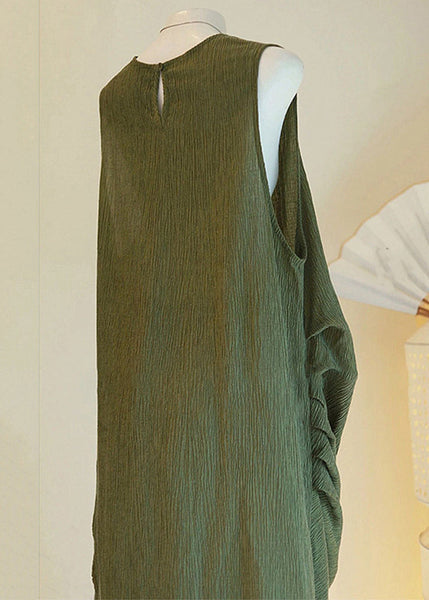 Button Cotton Set Sleeveless Asymmetrical Two Pieces Women Green FashionChic