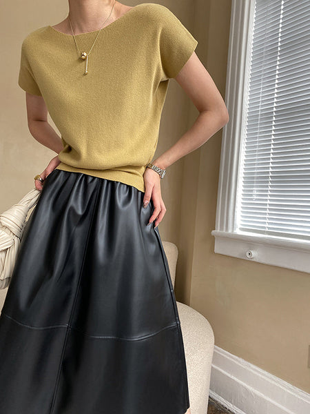 Pink Sleeve Top Short Knit Boat Loose Neck Stylish FashionChic