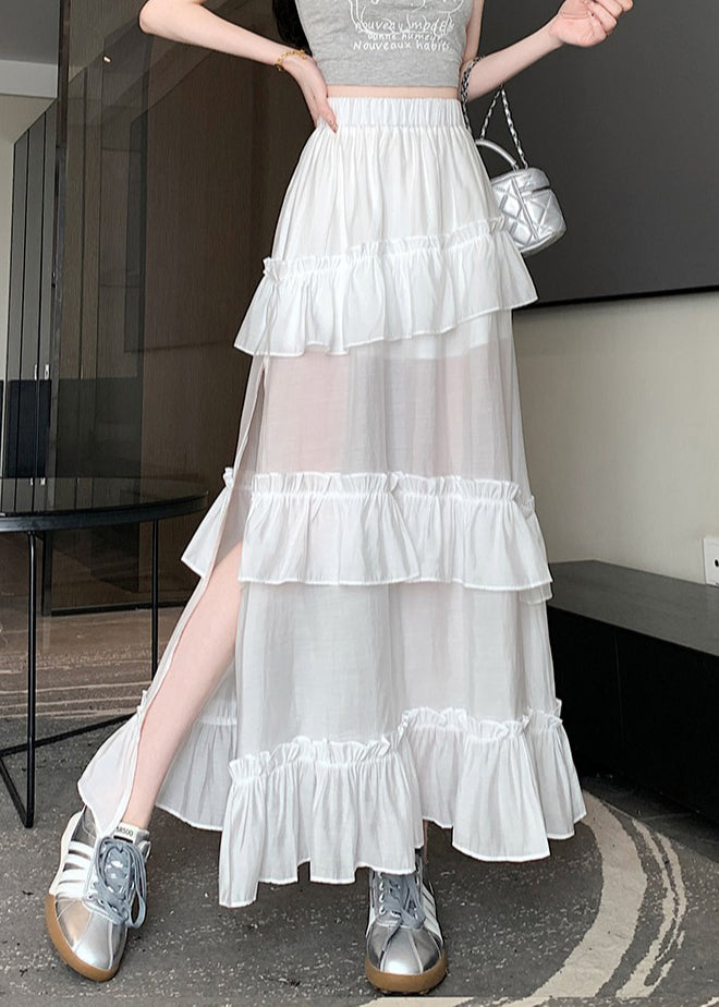 Women White Solid Side Open Cotton Summer Skirts NN013 shopify