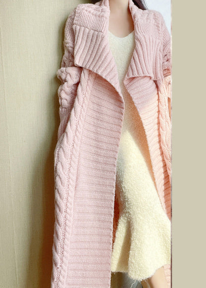 Loose Pink Pockets Hollow Out Wool Loose Cardigan Winter QC010 shopify