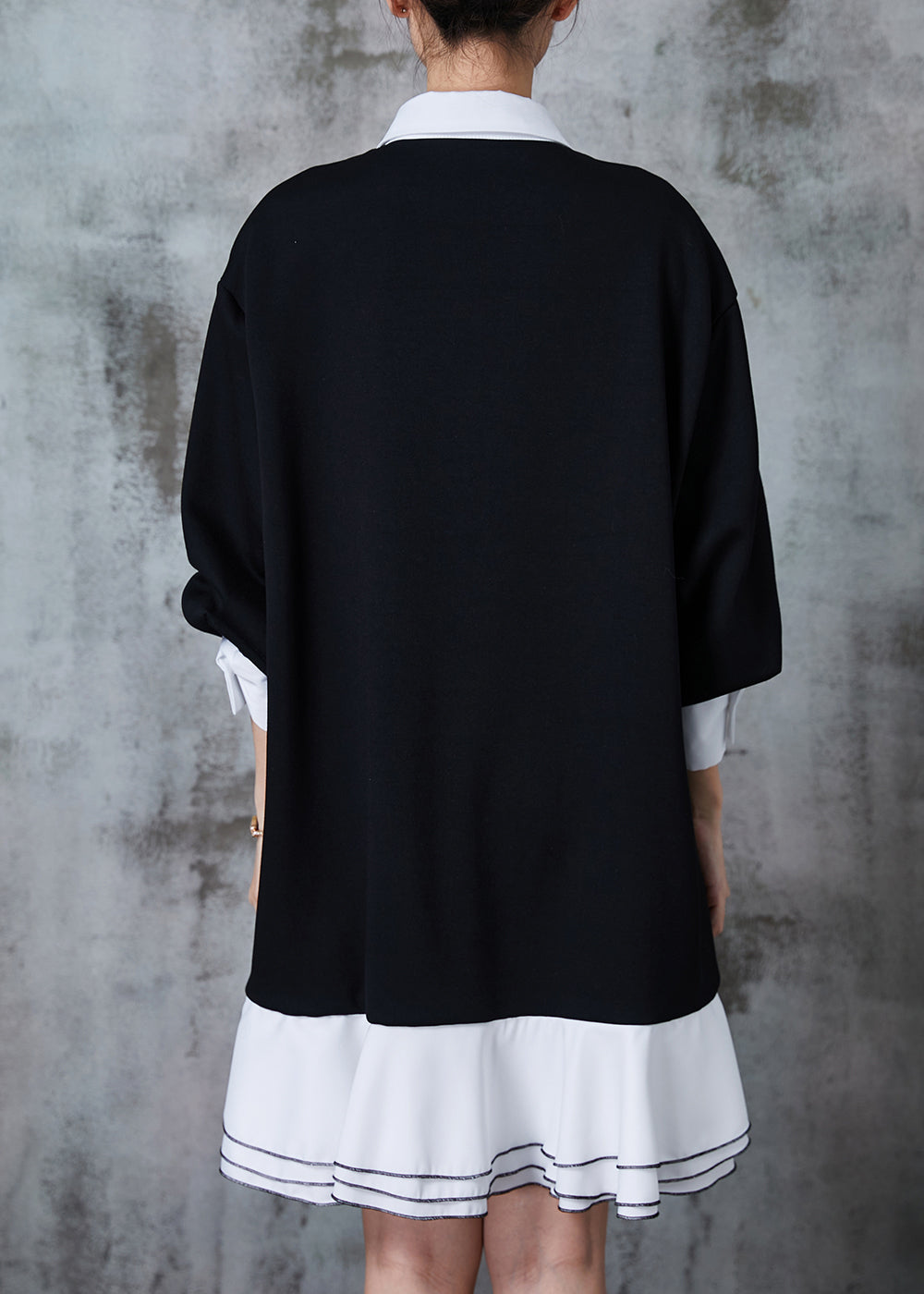 French Black Peter Pan Collar Patchwork Cotton Dress Fall PZGY-FDM240826