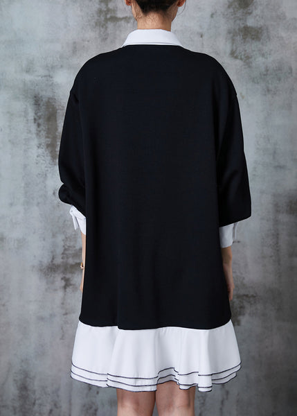 French Black Peter Pan Collar Patchwork Cotton Dress Fall PZGY-FDM240826