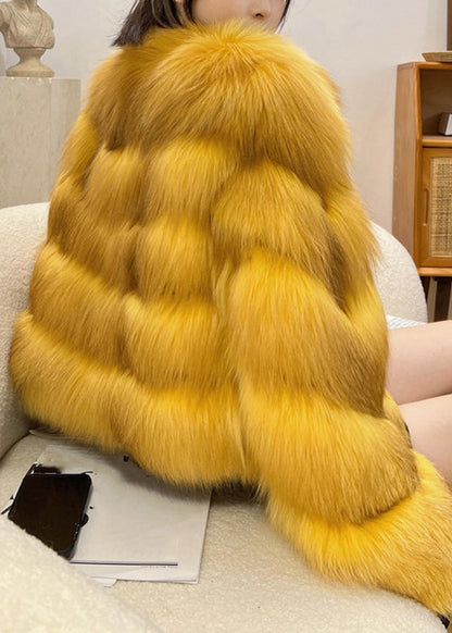 Classy Yellow Fox Collar Leather And Fur Coats Winter WV031 ABC