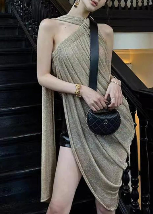 Asymmetrical Tank Wrinkled Sleeveless Top New Open Side FashionChic