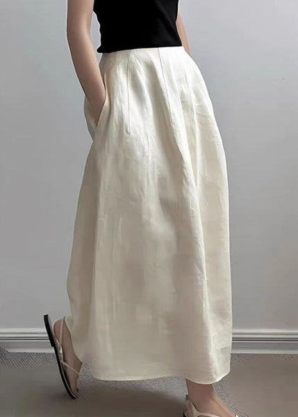 Cotton Beige Solid Pockets High Skirts Summer Waist New FashionChic