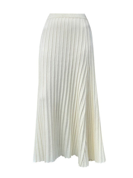Brief Khaki High Waisted Pleated Striped A-Line Knit Skirt TW006 ABC