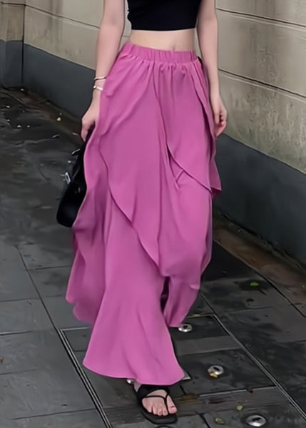 Patchwork Organic Ruffled Purple Summer Skirt Waist Elastic Maxi FashionChic