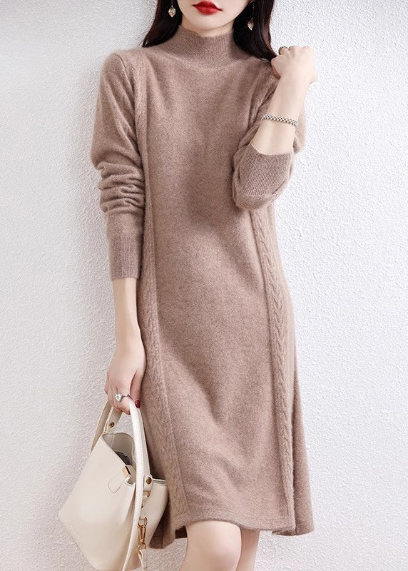 Elegant Navy Turtleneck Solid Wool Knit Sweater Dress Fall QX022 shopify