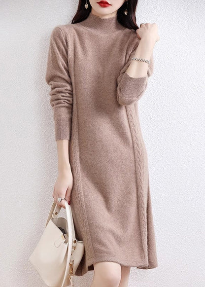 Elegant Navy Turtleneck Solid Wool Knit Sweater Dress Fall QX022 shopify