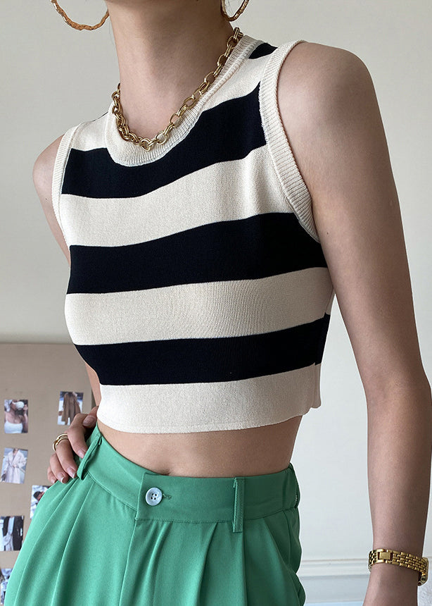 Black Striped Cozy Knit Tank O Neck Summer AF1050 HS-VTP240914