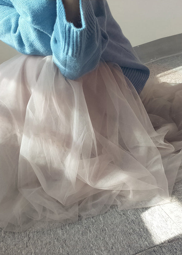 Patchwork Italian Waist Line Skirts A Elastic White Tulle FashionChic