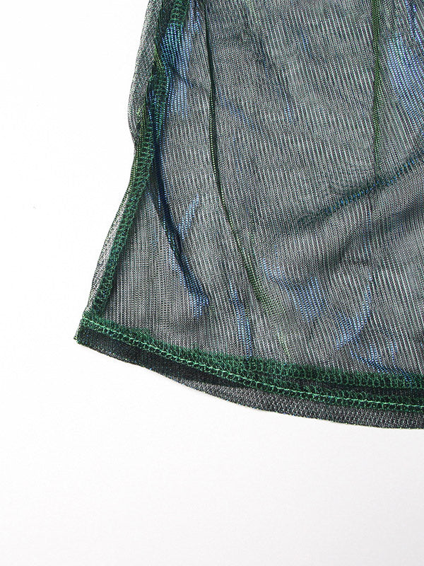 Stylish Denim With Belted Patchwork Blue Green Tulle A-Line Skirt TT1038 shopify