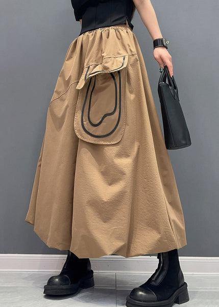 Casual Khaki Pockets Elastic Waist Cotton Skirts Summer AO1014 JDML-SKTS240909