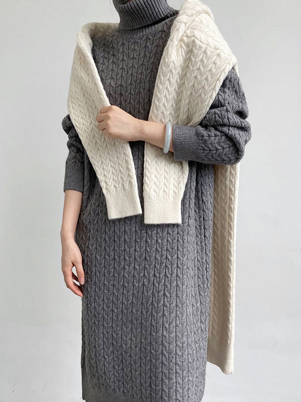 Casual Grey High-Neck Long Sleeve Twist Knit Dress AN1053 Genistyle Shop
