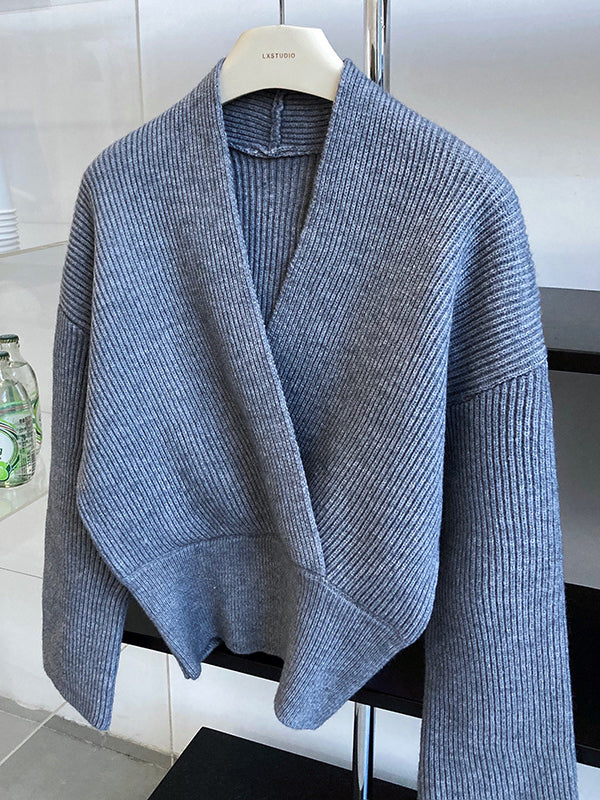 French Grey Cross V-Neck Long Sleeve Sweater QX012 shopify