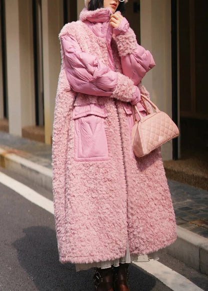 Cute Pink Pockets Teddy Patchwork Long Parka Winter WV007 ABC