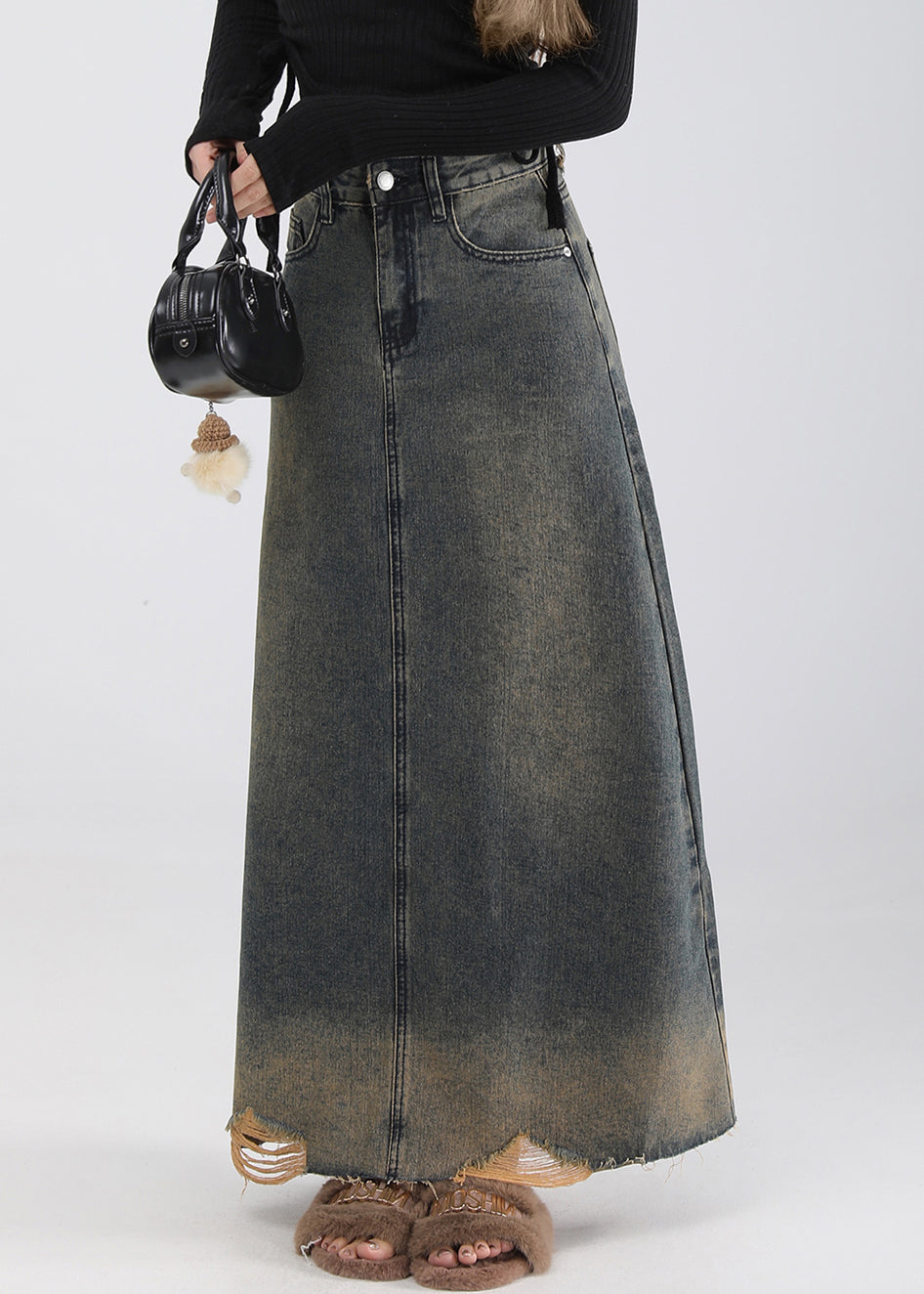 Vintage Blue Pockets High Waist Denim Skirt Summer EE016 shopify
