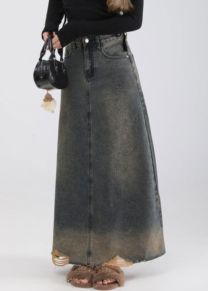 Vintage Blue Pockets High Waist Denim Skirt Summer EE016 shopify