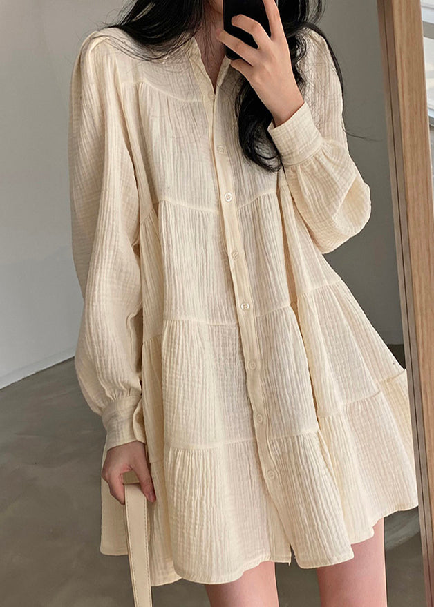 Wrinkled Dresses Beige Spring Shirt Modern Oversized Cotton FashionChic
