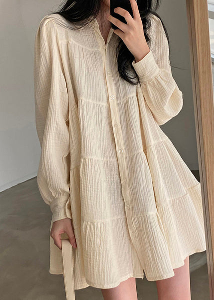 Wrinkled Dresses Beige Spring Shirt Modern Oversized Cotton FashionChic
