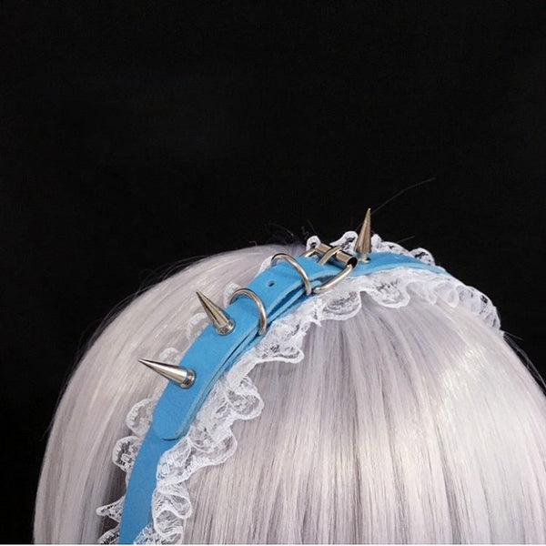 Blue/White with Studded Punk Accents Trim Lace KC FashionChic
