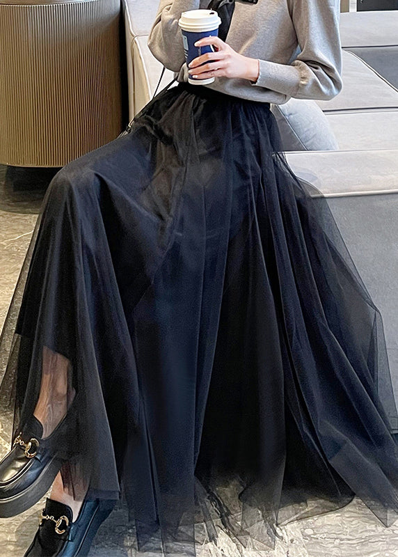 French Khaki High Waist Wrinkled Tulle Skirts Summer TT1015 shopify