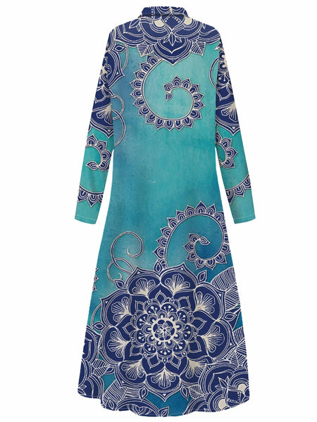 Elegant Floral Print Tunic - Long Sleeve Button Front Top, Durable & Stretch Fabric, Perfect for Any Season Furdela