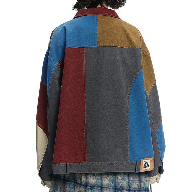 Art Lapel Blue Colorblock Long Sleeve Zip-up Denim Jacket TW017 ABC