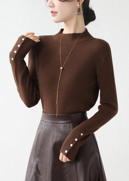 New White Hign Neck Button Patchwork Knit Sweater Winter RV026 ABC