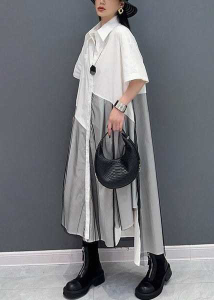 2024 Summer Peter Pan Collar Wrinkled Patchwork Shirts Dress AO1018 JDML-SDL240909