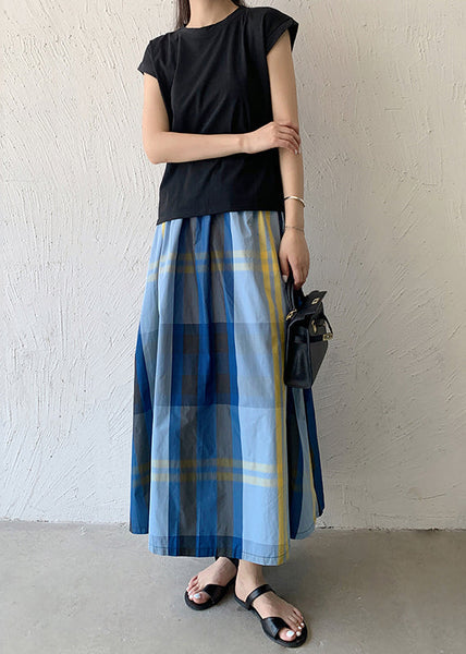 Blue Spring Skirt Hem Large Exra Women Plaid Cotton FashionChic