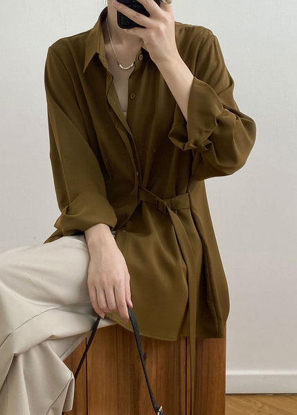 Bohemian Caramel Peter Pan Collar Cinched Shirt Spring TT1031 shopify